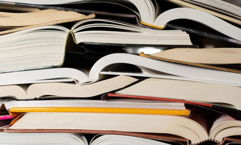 Stack of open books